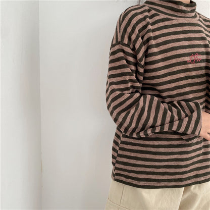 🅽🅴🆆 [2color / 80-130] くすみハイネックボーダープルオーバー