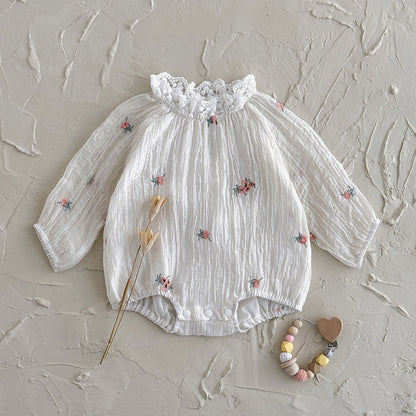 くしゅくしゅお花刺繍ロンパース