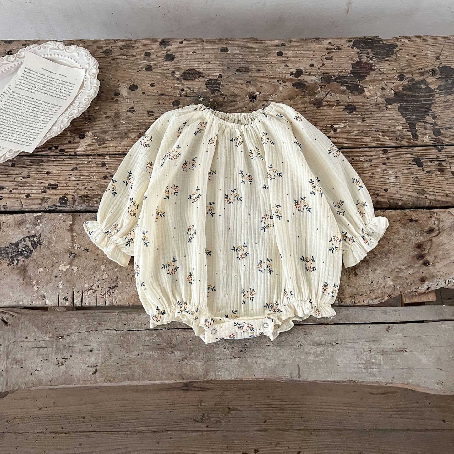 カントリーコットン長袖ロンパース