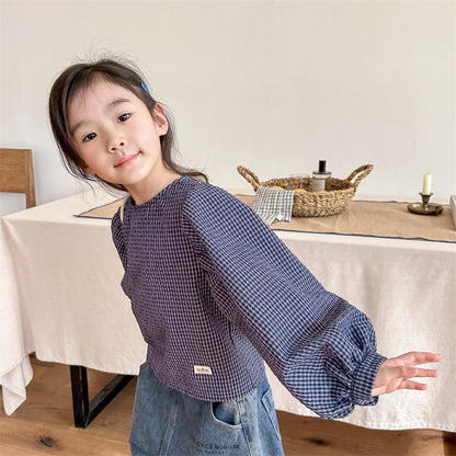 ゆったりぱふチェック柄トップス(2color)