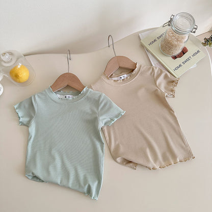 [7color / 90-140] シャーリングシンプルガールサマーシャツ