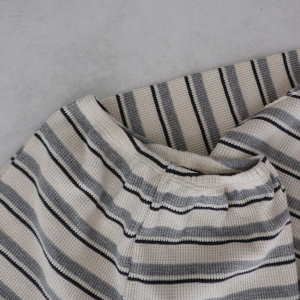 リラックスワッフルボーダーセットアップ(2color)