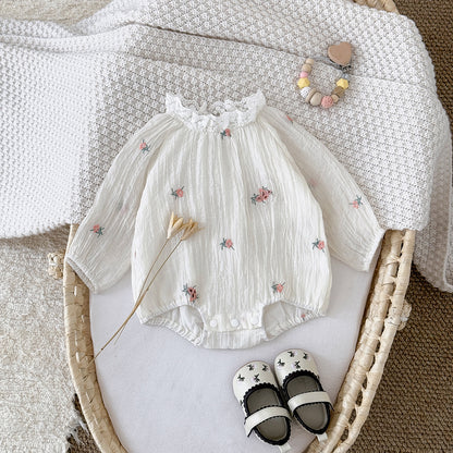 くしゅくしゅお花刺繍ロンパース