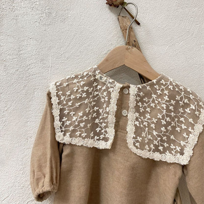 小花レースカラーワンピース