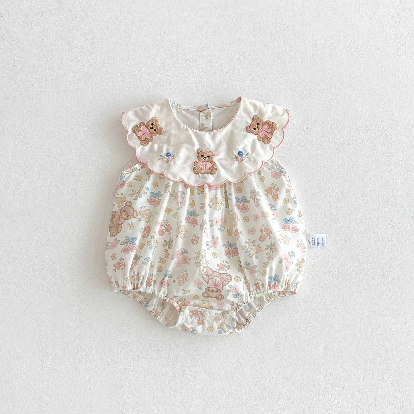 🅽🅴🆆 [66-90] ベア刺繍フリルカラーロンパース