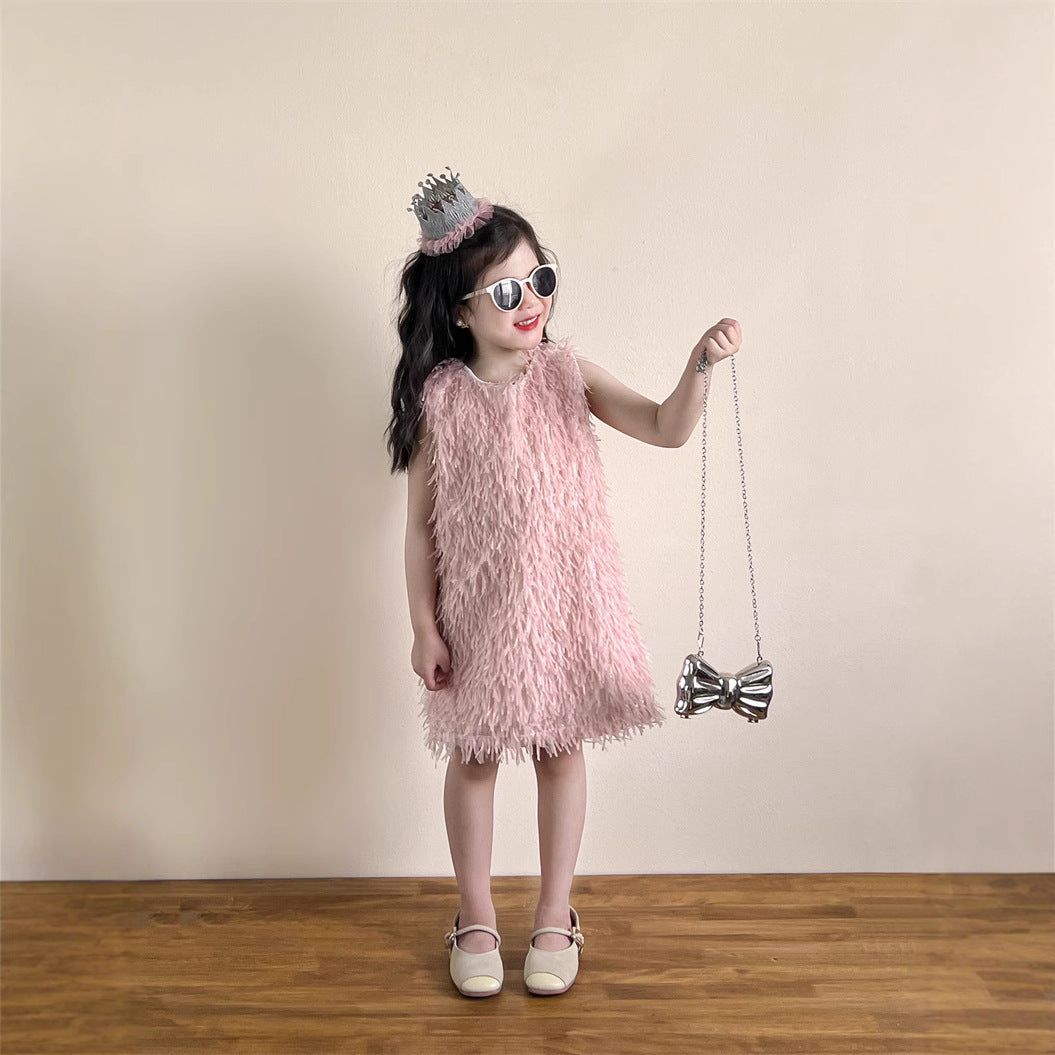 ピンクタッセルノースリーブドレス