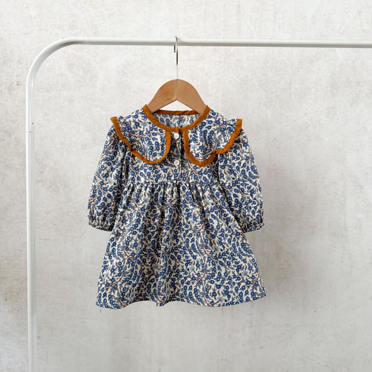 花柄ラペルコットンワンピース