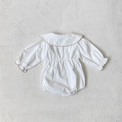 [2color / 66-90] フラワー衿刺繍ロンパース