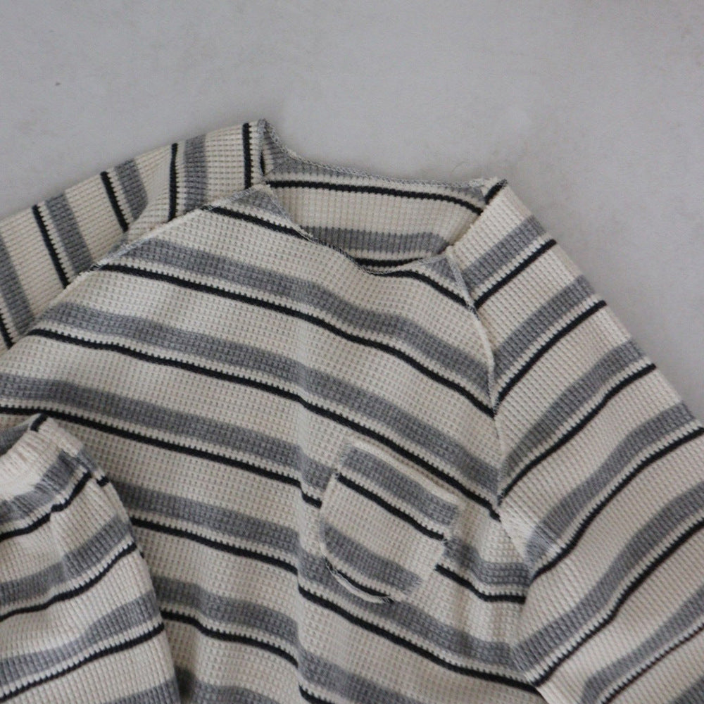 リラックスワッフルボーダーセットアップ(2color)