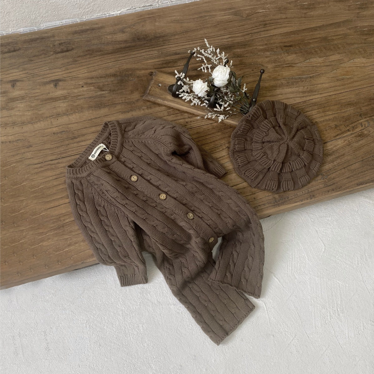 縄編みショコラニットロンパース(3color)