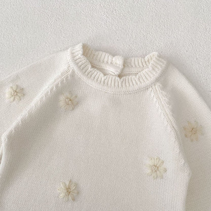 デイジー刺繍ニットロンパース