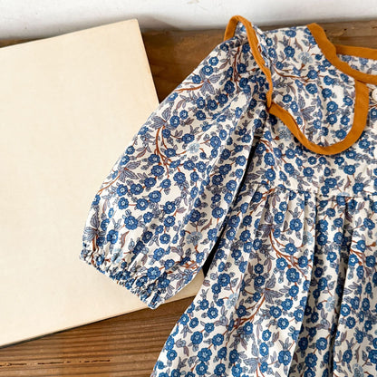 花柄ラペルコットンワンピース