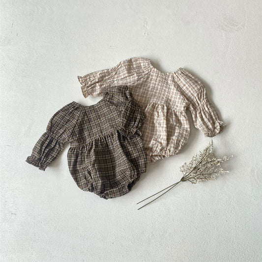 カントリーチェックブラウスロンパース(2color)