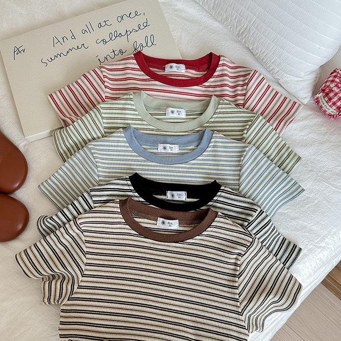 [5color / 90-140] ボーダーカラーサマーシャツ