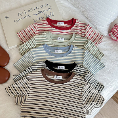 [5color / 90-140] ボーダーカラーサマーシャツ