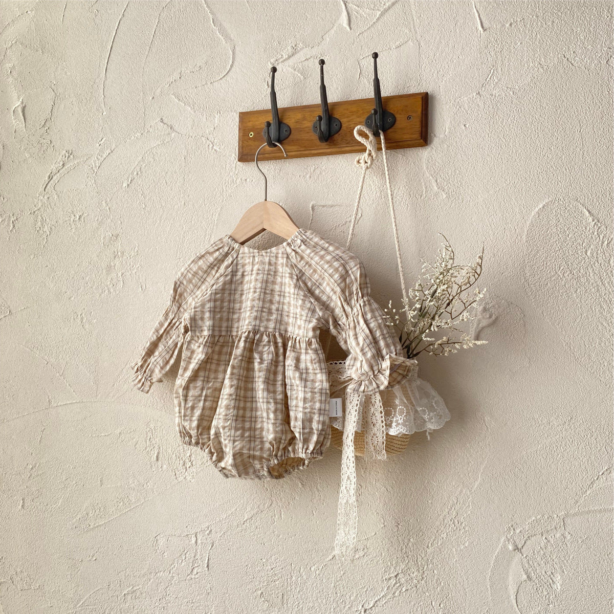 カントリーチェックブラウスロンパース(2color)