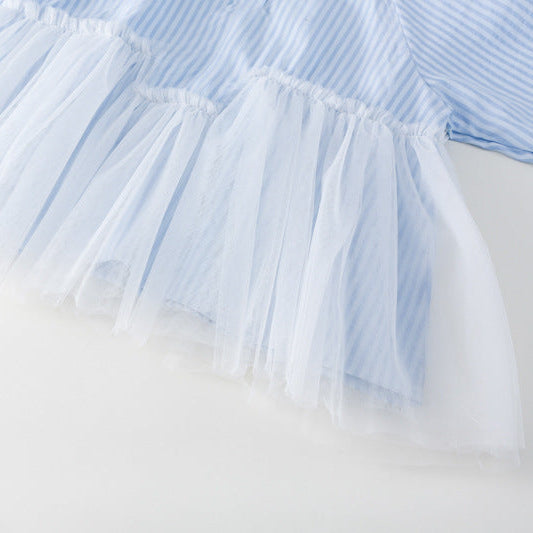 ストライプチュールシャツワンピース