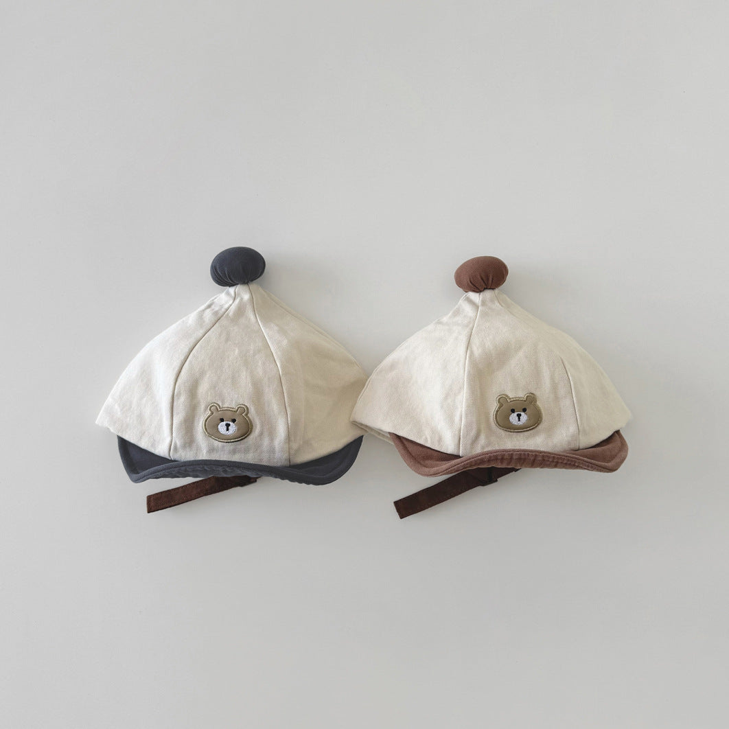 ポンポンナチュラルくまさん刺繍帽子(5color)