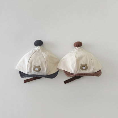 ポンポンナチュラルくまさん刺繍帽子(5color)