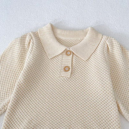 シンプル衿ニットロンパース(2color)