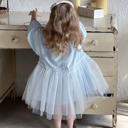 ストライプチュールシャツワンピース