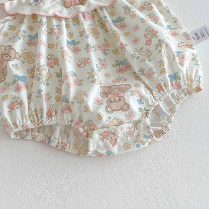 🅽🅴🆆 [66-90] ベア刺繍フリルカラーロンパース