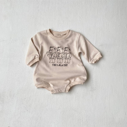 [2color / 66-90] プリントベアスウェットロンパース