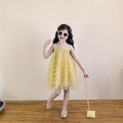 レイヤードイエローシフォンドレス