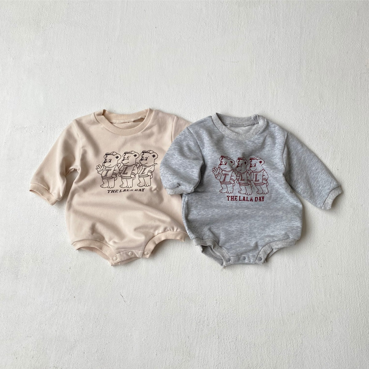 [2color / 66-90] プリントベアスウェットロンパース