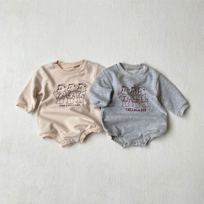 [2color / 66-90] プリントベアスウェットロンパース