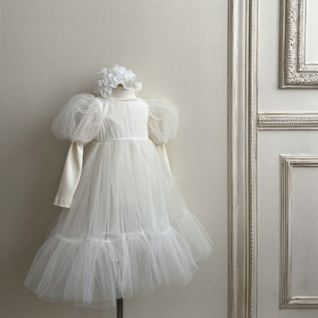【即納】ふんわりチュールホワイトドレス (100size)