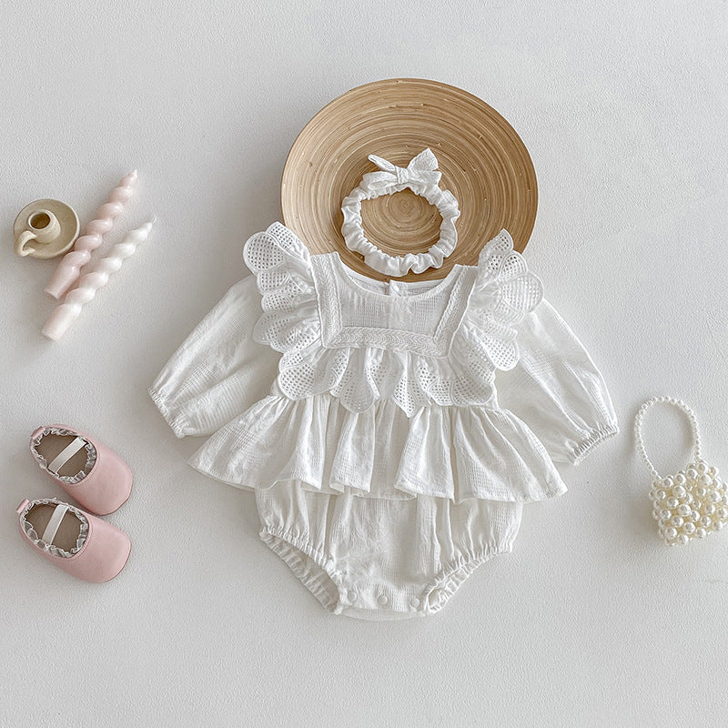 🅽🅴🆆 フラワーレースコットンロンパース