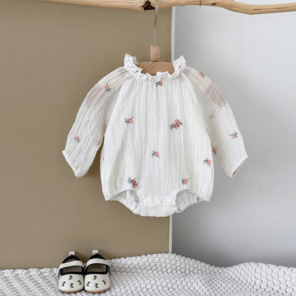 くしゅくしゅお花刺繍ロンパース