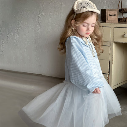 ストライプチュールシャツワンピース