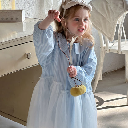 ストライプチュールシャツワンピース