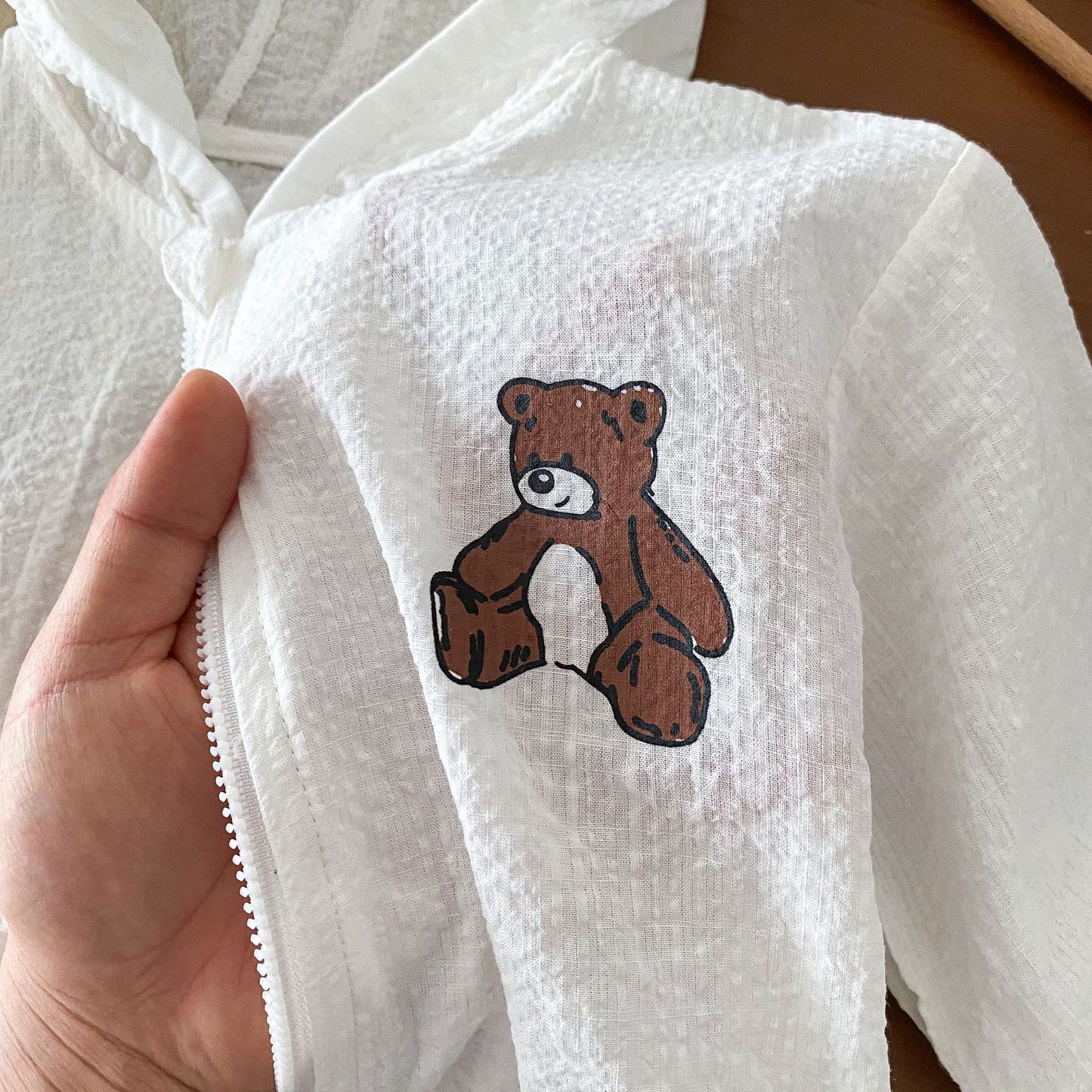 ベビークマ耳フードジッパーカーディガン