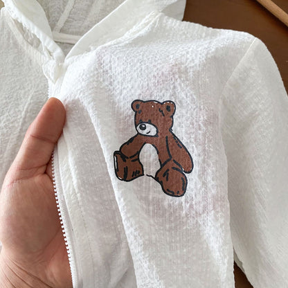 ベビークマ耳フードジッパーカーディガン