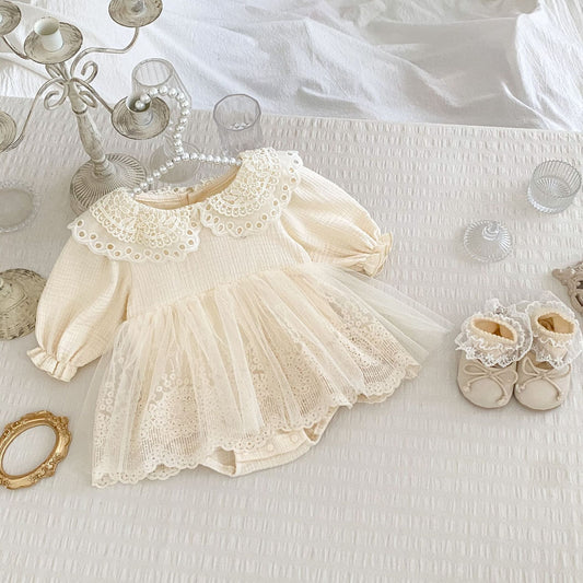 衿レースコットンワンピロンパース