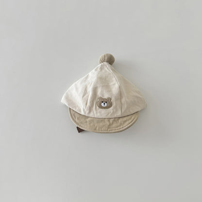 ポンポンナチュラルくまさん刺繍帽子(5color)