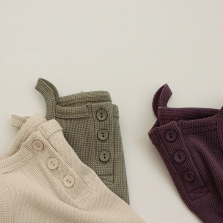 [5color / 66-90] コットンワッフルキャミロンパース