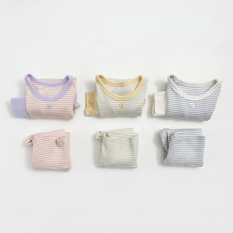 🅽🅴🆆 [3color / 66-90] パステルボーダーベビーセットアップ