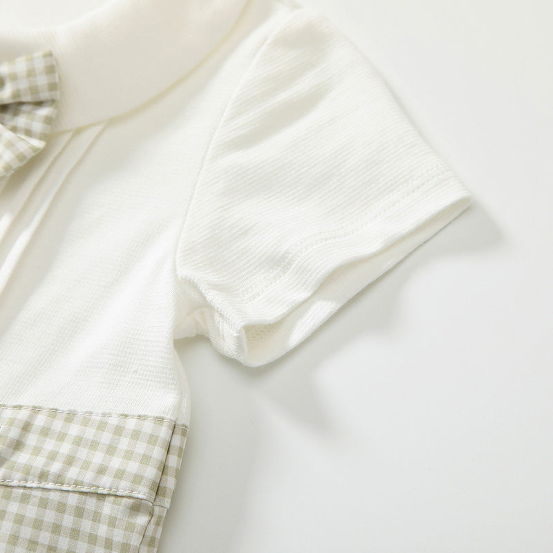 淡色チェックボーイシャツロンパース