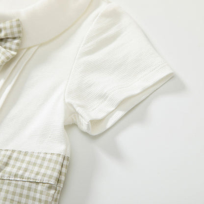 淡色チェックボーイシャツロンパース