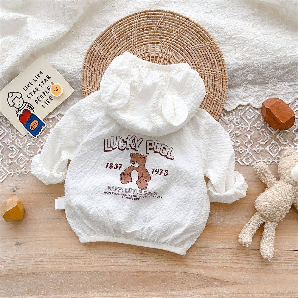 ベビークマ耳フードジッパーカーディガン