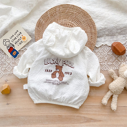 ベビークマ耳フードジッパーカーディガン