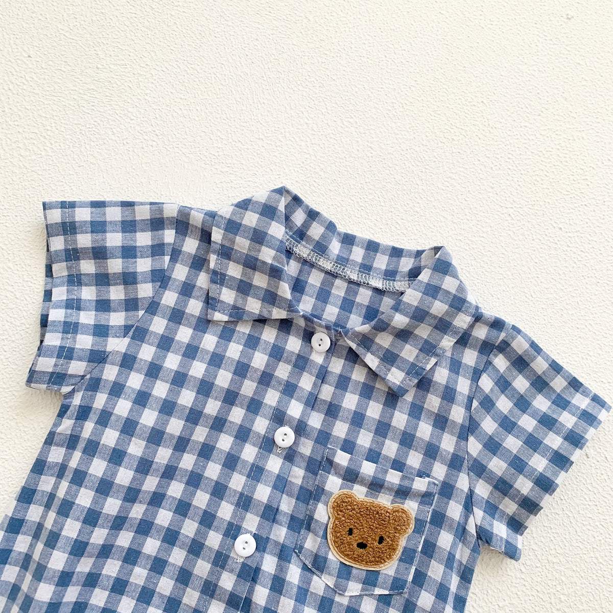 ポケットくまちゃんチェックロンパース(3color)
